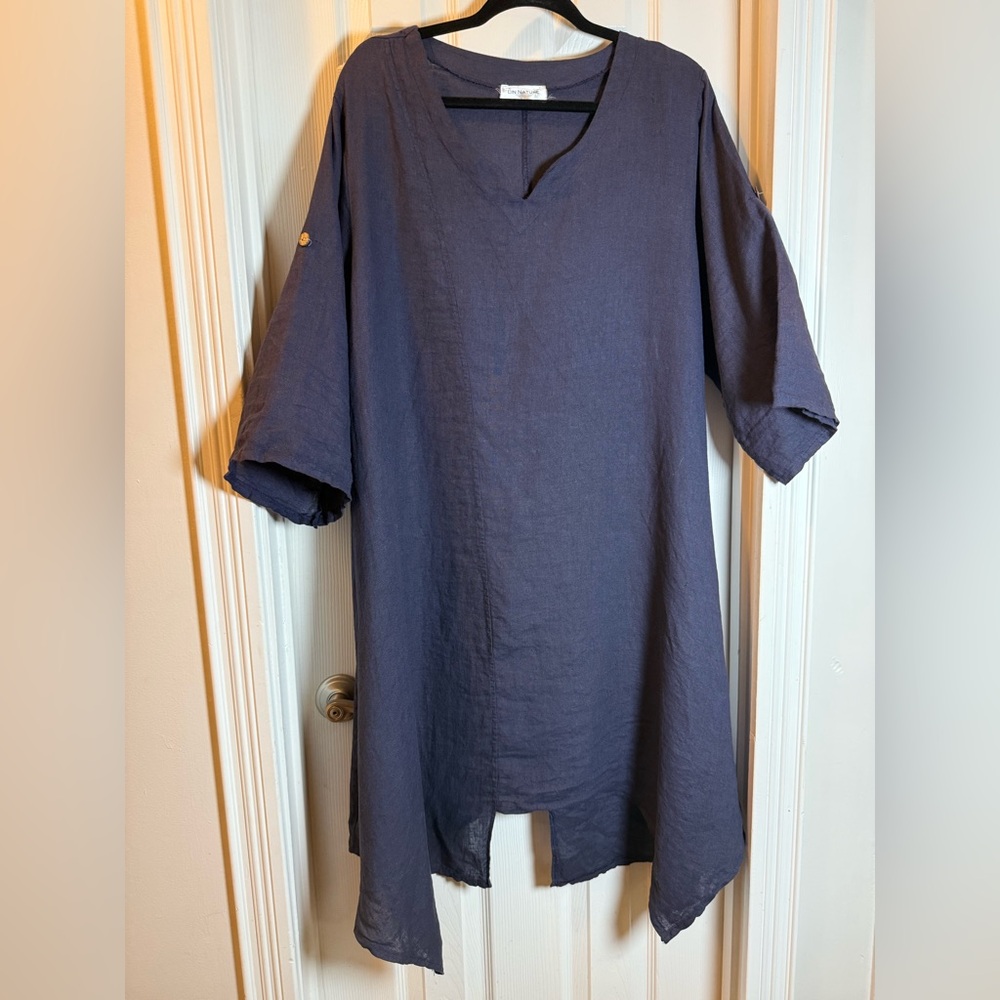Vtg Lagan Look Lin Nature Linen Tunic/ Top / Dress Artsy Unique Asymmetrical Art